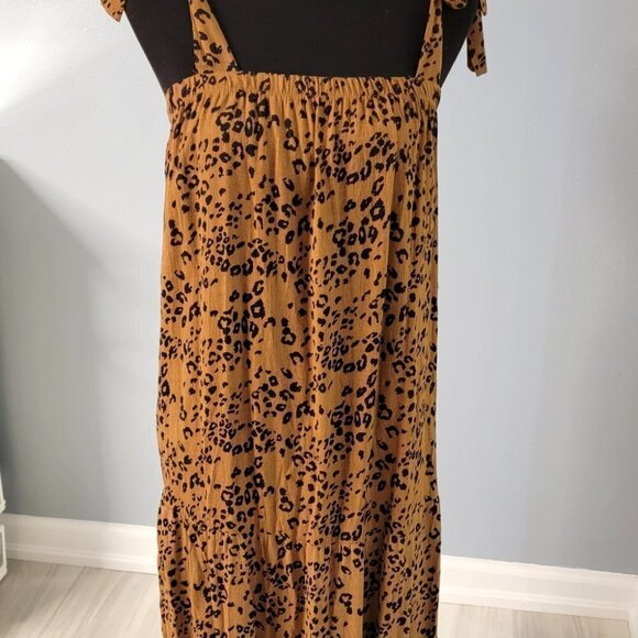NWOT FRENCH GREY Maxi Dress w Shoulder Ties Brown & Black Animal Print Size M - Picture 6 of 14